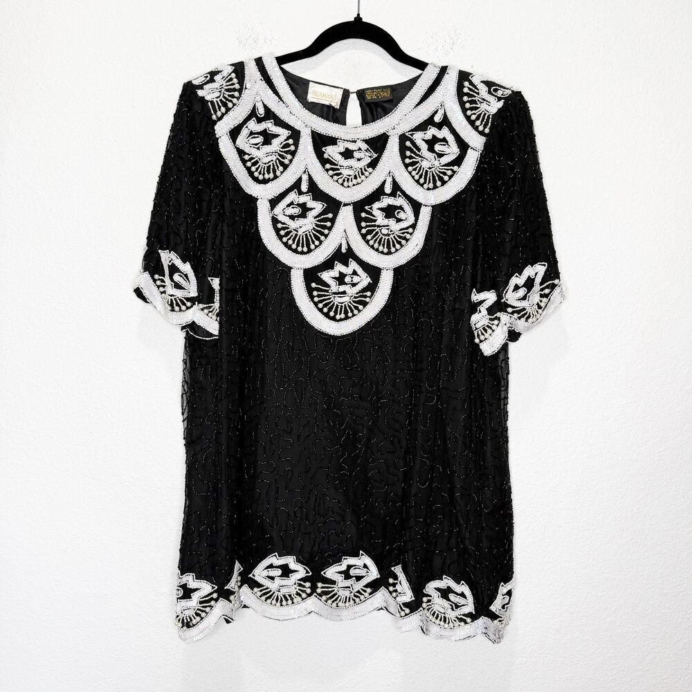 Vintage Roaman’s Beaded Sequin Scalloped Statement Unique Mini Dress
